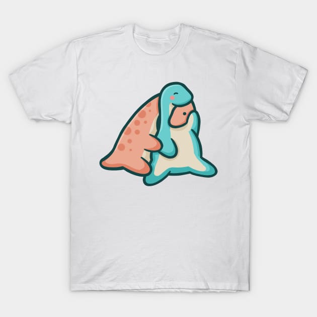 Cute dinosaur couple cuddling, hugging, dino T-Shirt by hugadino